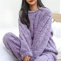 Women's Winter Coral Velvet Pajamas Set Thickened Fluffy O-neck Two-piece Homewear Loungewear Leisure Pajamas for Cold Weather - Image 2