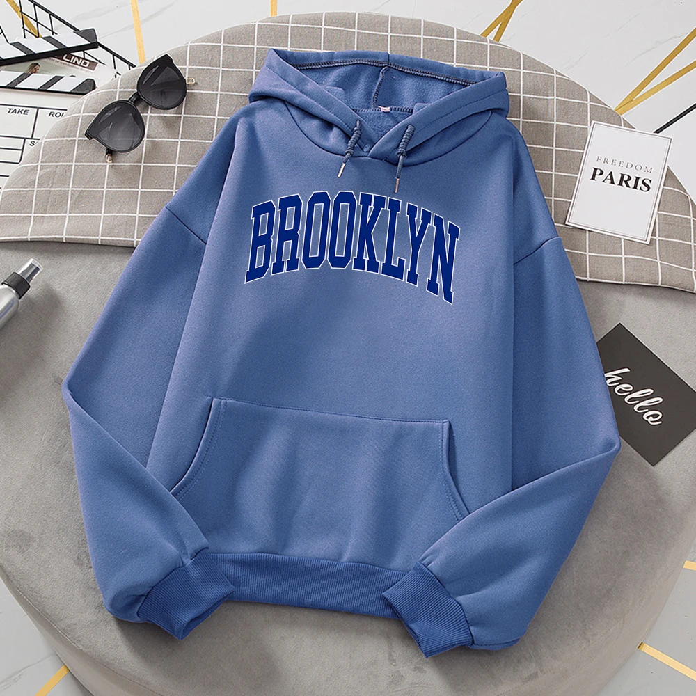 

Женские толстовки с капюшоном с надписью Brooklyn New York City, свободная толстовка в стиле Харадзюку, модная флисовая толстовка, Осенний теплый пуловер с круглым вырезом, топы для женщин