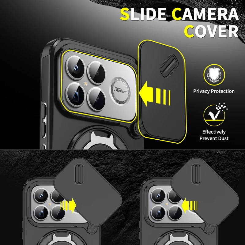 Magnetic PC + TPU Drop-Proof Rotatable Ring Stand Slide Camera Phone Case Cover