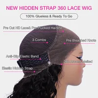 Perruque Cheveux Humains Bouclés Effet Vague d'Eau 18-36 pouces, Densité 250, avec Sangle Invisible et Cordon de Serrage, Perruque Frontale 360 Full HD en Dentelle Pré-Pluckée 3