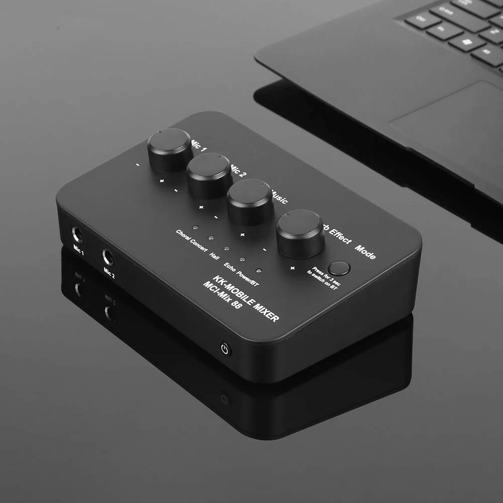 Digital Audio Sound Karaoke Machine 3.5mm AUX BT Connection Dual Mic Inputs Karaoke Sound Mixer for Karaoke Smart TV PC Speaker