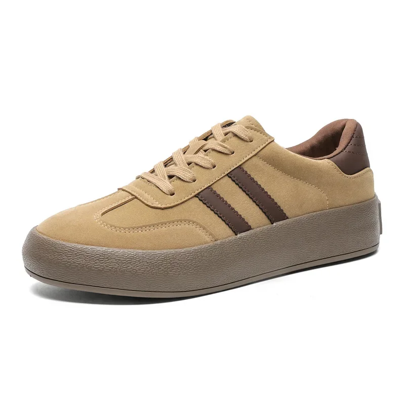 Vintage Brown Man Sneakers Suede Leather Men's Skateboard Shoes Comfort Lace-up Men Skate Sneakers Thick Sole Casual Board Shoes 2