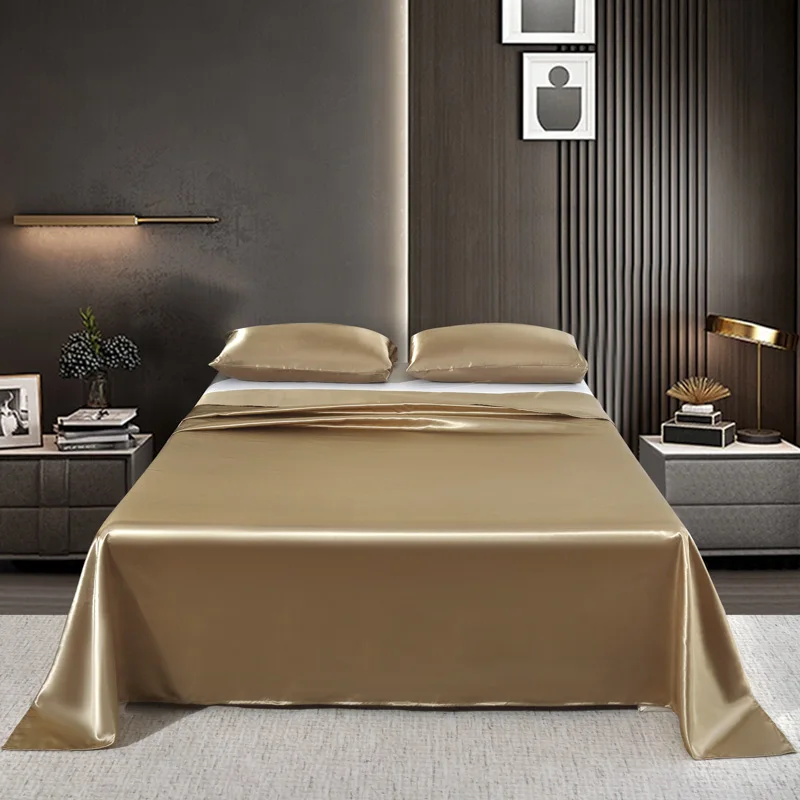 Luxury Satin Bedsheet Soft Comfortable Solid Color Flat Sheet Single Double Twin King Size Bedding Sheet 2