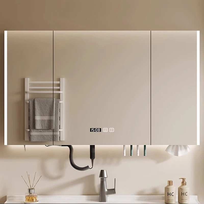 Nordic สมาร์ทกระจกห้องน้ําตู้ติดผนัง LED Light Anti-FOG กระจกห้องน้ํา Simple เฟอร์นิเจอร์ห้องน้ํา FYBC 1