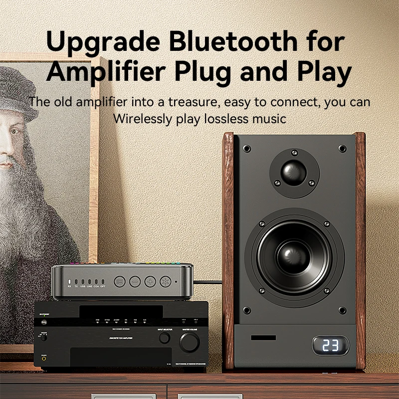VAORLO NFC Bluetooth 5.3 오디오 수신기 송신기 RGB 다채로운 빛 USB 3.5MM AUX RCA 동축 광 DAC 변환기 PC TV 차량용 스피커 헤드폰 용 HIFI 블루투스 무선 어댑터