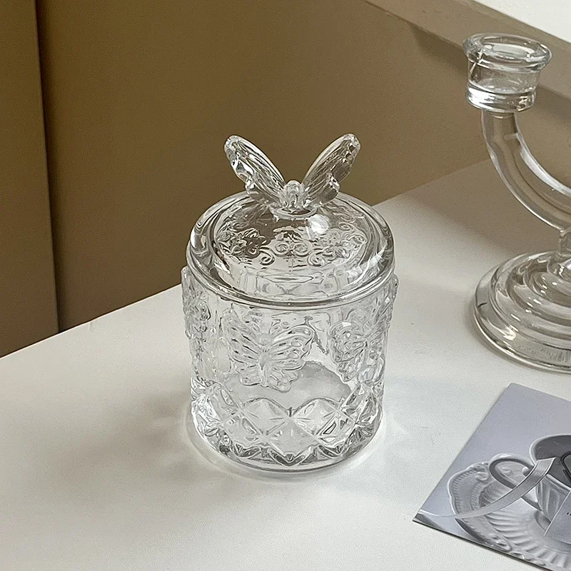 Creative 3D Butterfly Covered Glass Jar, Relief Tableware Sugar Dispenser Seasoning Jar Kitchen Supplies, Home Decor Honey Jar