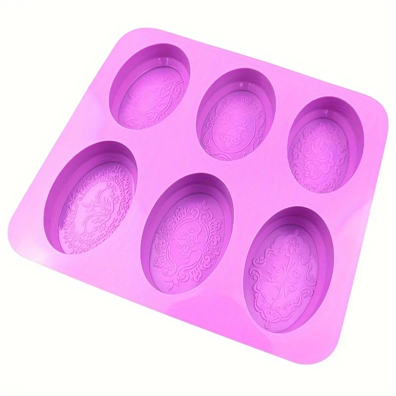 6-Cavity Oval Silicone Soap Mold Elegant Flower Design Non-Stick Easy Release For Diy Handmade Soaps Jelly And Baking