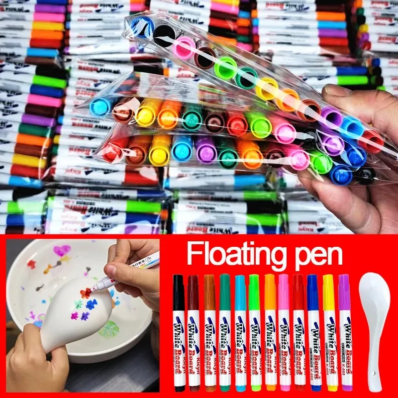 8/12 Colors Magical Water Floating Student Painting Brush Whiteboard Markers Pen Suspension Kids Educational Painting Pen Toys 5