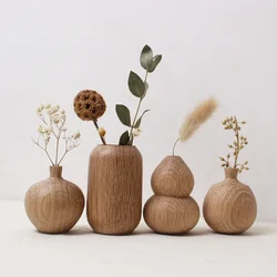 Minimalism Wooden Vase for Plants Retro Natural Solid Wood Flower Vases Home Office Table Art Vases Arrangement Flower Pot