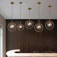 Modern Glass Ball Pendant Lighting Fixture Golden Ring Kitchen Dining Room Bedside Hanging Lamps Luminaire Suspension Lights 2