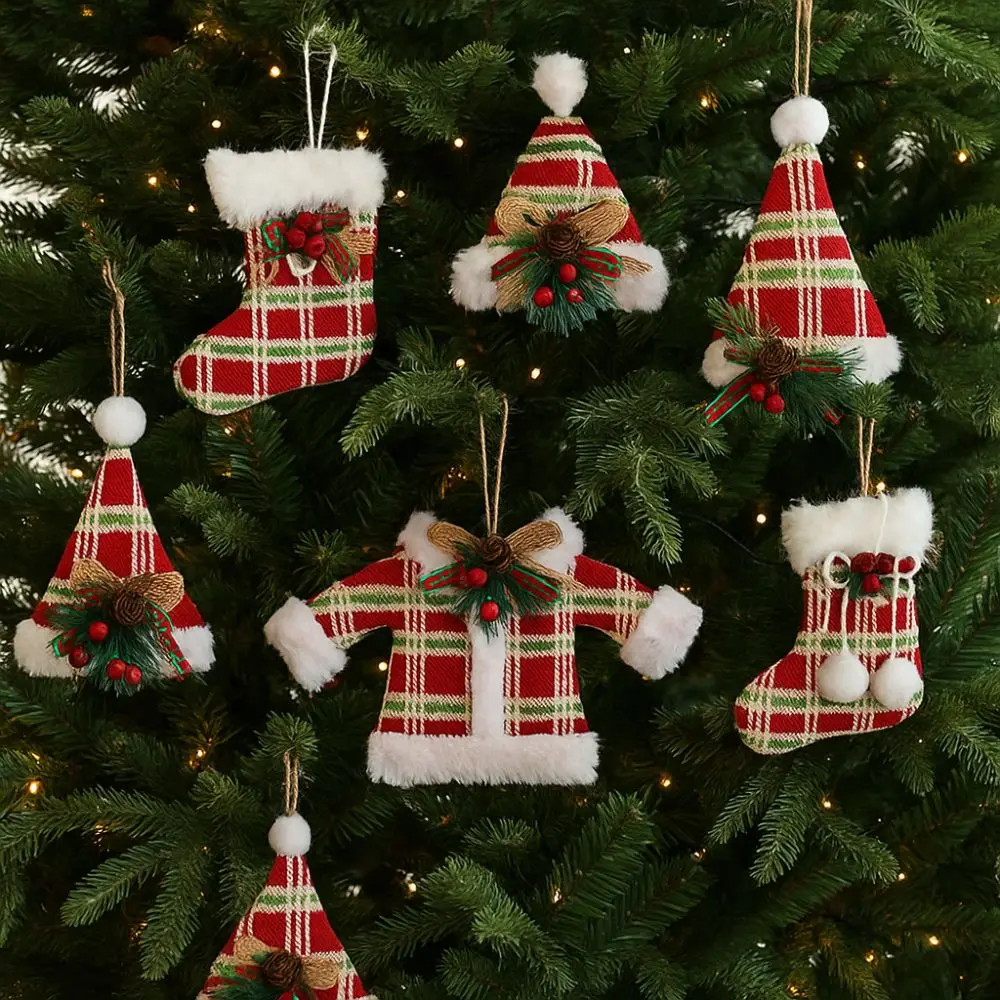 Party Supplies Christmas Tree Pendant Clothing Glove Xmas Sock Hanging Ornament Grid Christmas Decorations Holiday Gift