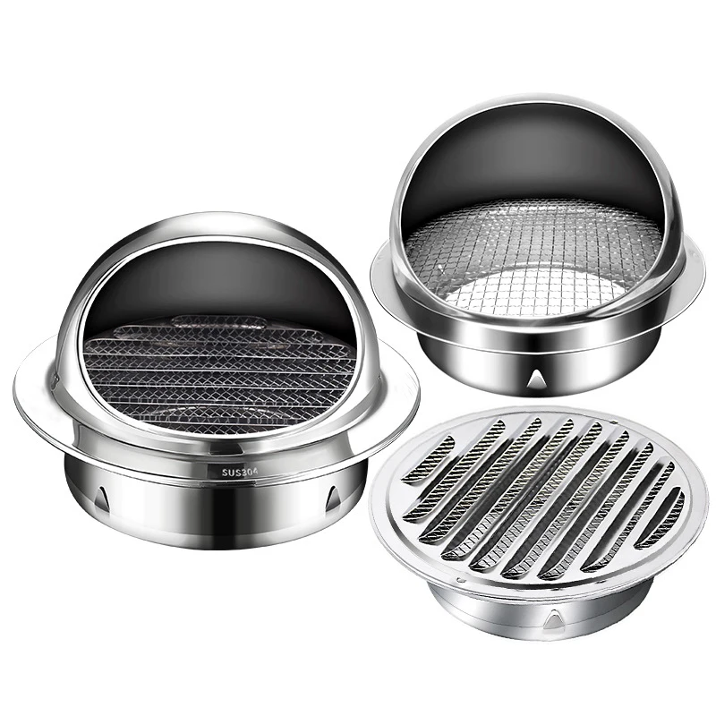 Air Vent Grille Stainless Steel Round Bull Nosed Extractor Wall Vent Outlet Exterior Wall Air Vent Cover Ducting Ventilation