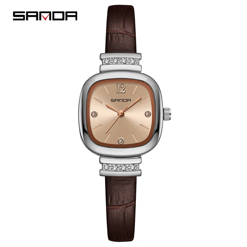 SANDA/Sanda New Product 7052 Belt Compact Instagram Style Fashionable and Versatile Women's Square Quartz Watch
