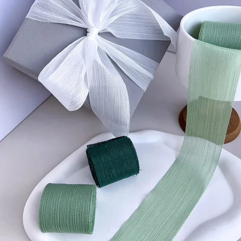 Silk Ribbon Chiffon Silver Sparkling Wrinkle Mesh Accessories Bright Wrinkle Gift Box Flower Bundle Packaging Snow Yarn Ribbon