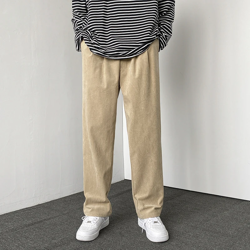 

Baggy Corduroy Pants Men's Spring Autumn New Solid Color Trend Sweatpants Male Hong Kong Style Straight Mopping Casual Trousers