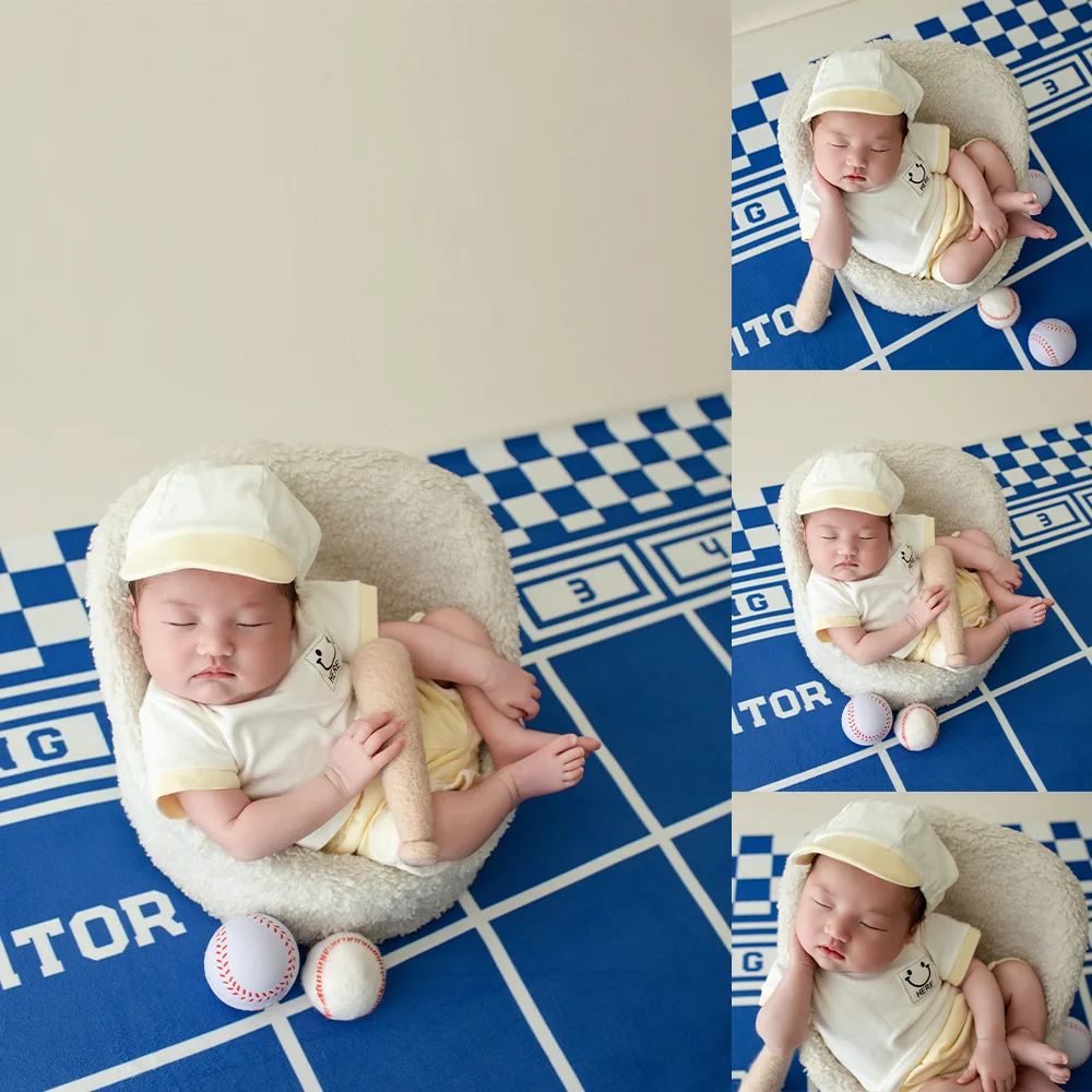 

Sports Style Newborn Photography Clothing Felt Baseball Combination Props Simple Top Shorts 2pcs/Set Studio Photo Accessories