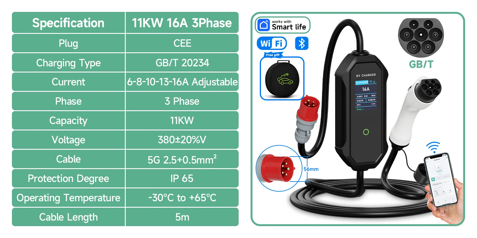 GB/T EV charger IP65 waterproof dustproof outdoor installation