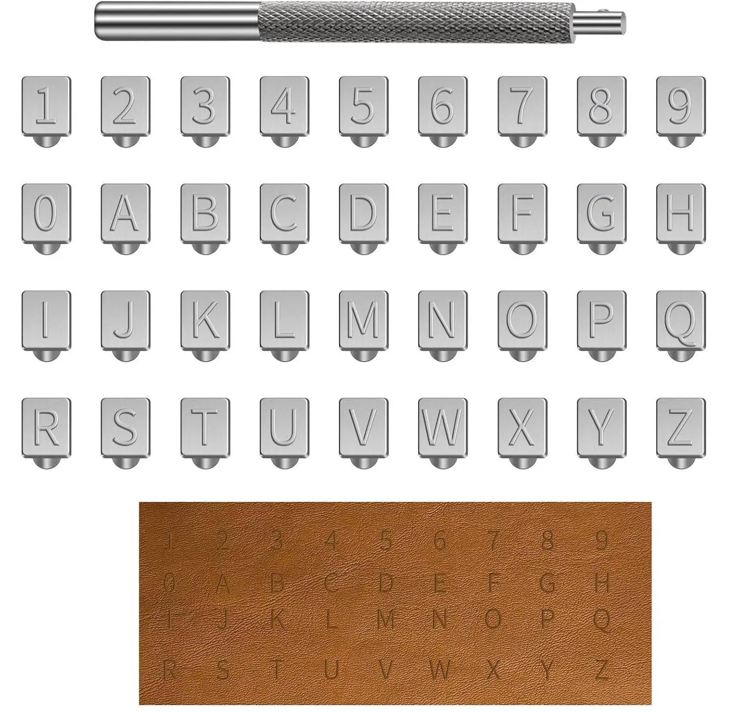 36pcs Leather Stamping Tool Alphabet Stamping Kit Leather Crafting Tool 26 Capital Letter 10 Number Stamps for Clay Leathercraft