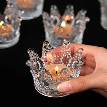 Portacandele europeo in vetro con piccola corona, tavolo da pranzo notturno, candelieri, bar creativo, decorazioni per la casa 1