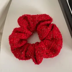 Crimson Elastic Hair Scrunchies Set - Stylish Winter Fashion Accessory (Style 1)