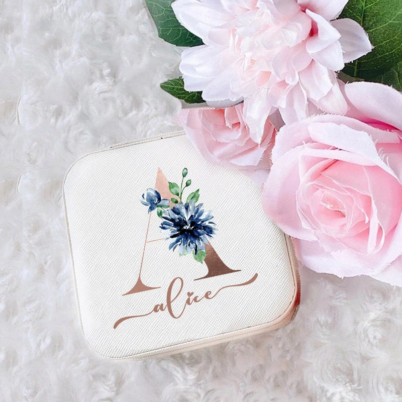 Personalized Custom Jewelry Box Ring Boxes Travel Girls Jewellery Case Letter with Name Bridesmaid Proposal Birthday Mother Gift