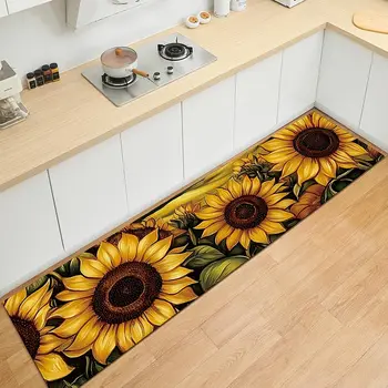 Tappeto stampato girasole alla moda: tappetino in poliestere antiscivolo e lavabile in lavatrice, adatto per cucina, camera da letto, soggiorno 1
