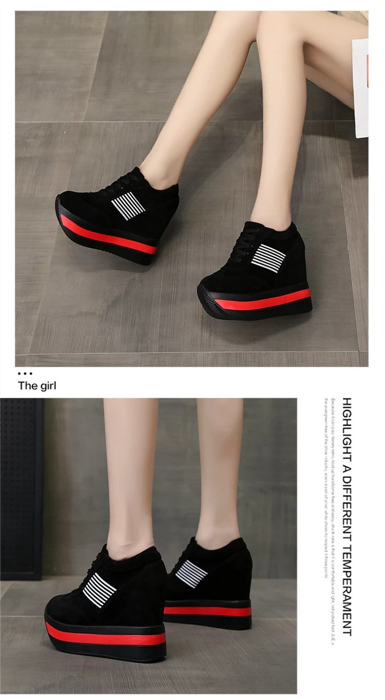 Women's Platform Sports Shoes 2022 Spring Canvas Sneakers Thick Bottom Wedges Casual Shoes Fashion Red Lace-Up Rubber Soft Sole