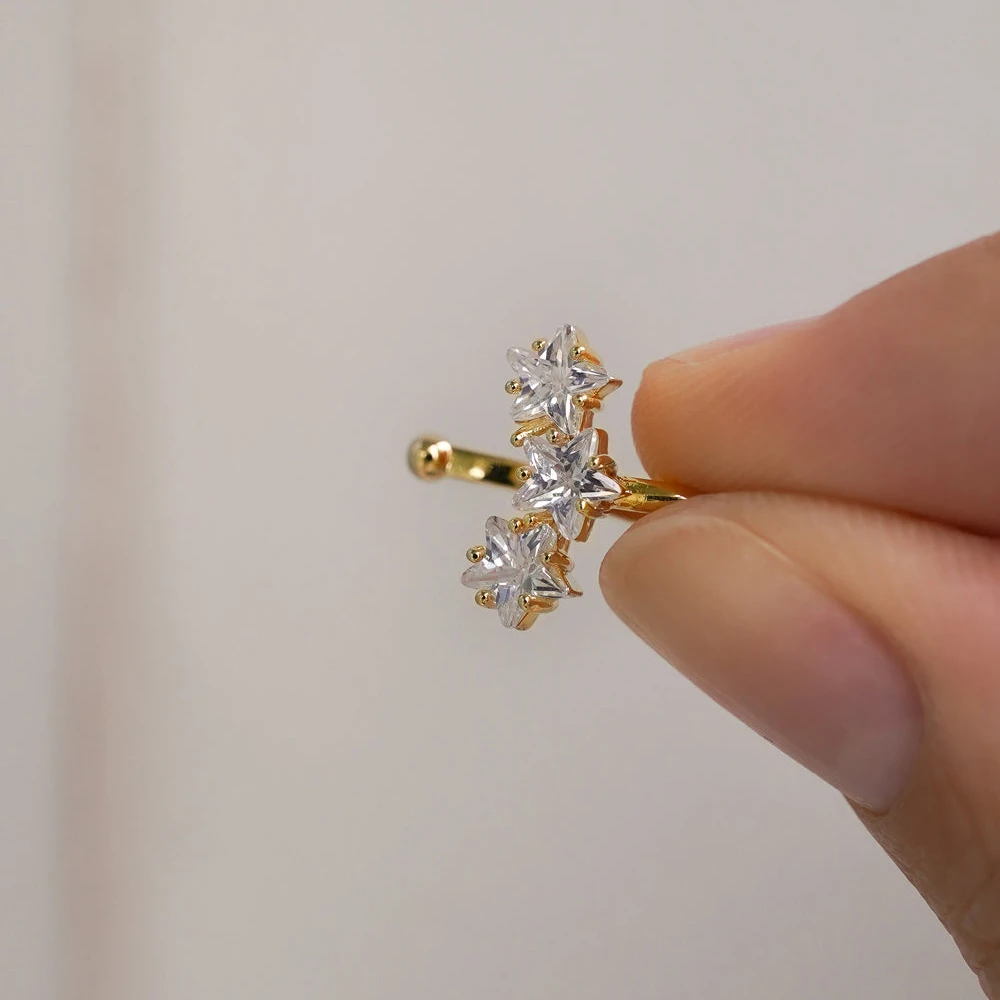 18K Gold Plated Simple Star Zircon CZ Ear Cuff Clip Earrings No Pierced Crystal Stainless Steel Earclips Earcuff Ear Wrap Clips 3