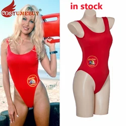 Pam and Tommy Cosplay Costume Sexy Red Jumpsuit Pamela Anderson Baywatch Costume One-Piece Swimsuit Women Bodysuit Swimwear
