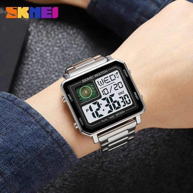 SKMEI 2033 Rectangle Mens Electronic Wristwatch Waterproof LED Square Metal Style Digital Watch for Men Sport 2025 Reloj Hombre
