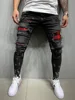 High Quality Fashion Men Painted Stretch Skinny Jeans Slim Fit Ripped Distressed Pleated Knee Patch Casual Men's Brand Clothing 4