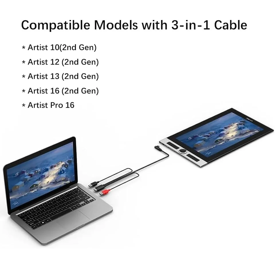 Original 3 in 1 Cable for XP-Pen Artist 12 (2nd Gen)/Innovator 16