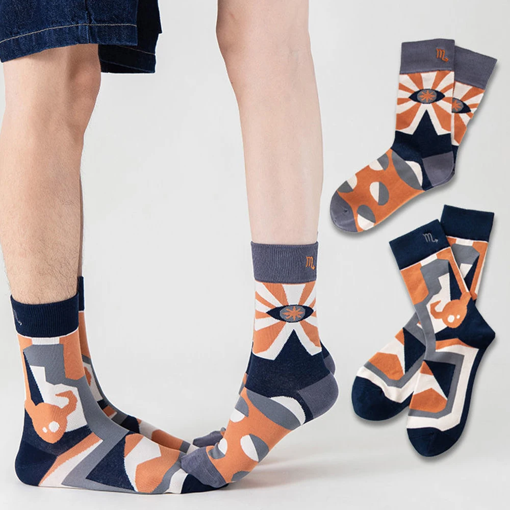 2Pairs Creative Constellation Women Socks Novelty Fashion Pattern Color Men Socks Comfortable Breathable New Lovers Cotton Sock