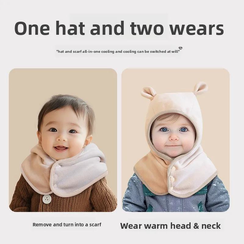 0-2Y Infant Baby Hat Autumn Winter Beanie Warm Hooded Neck Warmer Hats Soft Fleece Lined Unisex Toddler Winter Hats