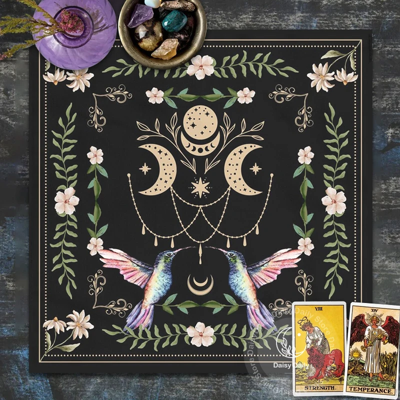 Tarot Altar Cloth Triple Moon Floral Tarot Tablecloth Wicca Tarot Mat Decor Alter Divination Astrology Board Game Art Decor
