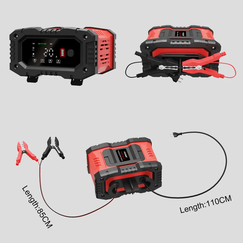12v/24v Fully Automatic Battery Charger 7-segment Smart Car Battery Charger Pulse Repair for Agm Gel Wet Lead Acid Charging 4