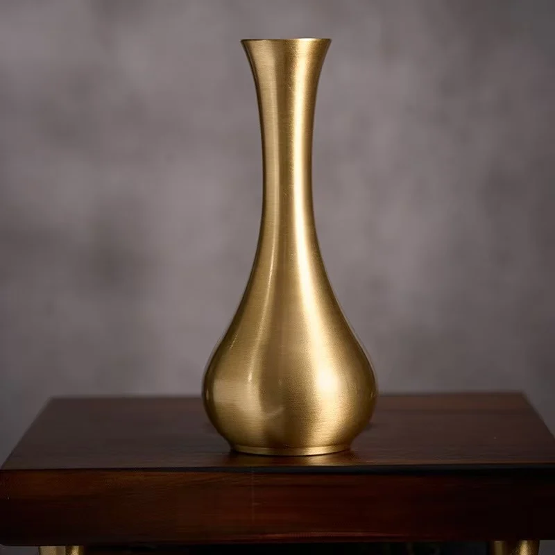 Chinese Style Creative Copper Small Vases Ornament, Home Living Room Desktop Decoration, Solid Color, Metal Brass Mini Vase, 1Pc
