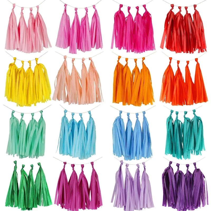 5pcs 12*35cm Colorful Tissue Paper Tassel Garland for Wedding Birthday Party Decorations DIY Baby Shower Event Party Supplies
