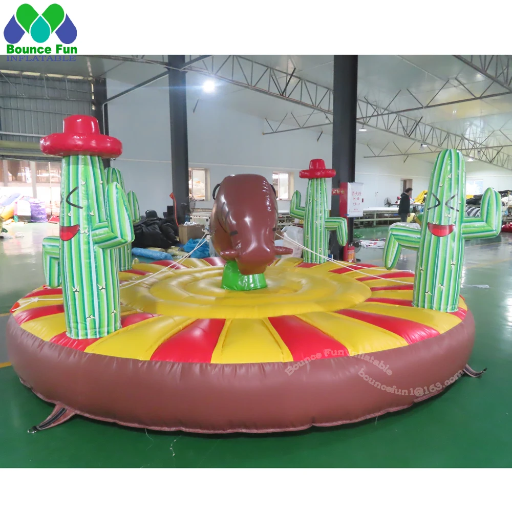 Hot Sales Inflatable Rodeo Bull Inflatable Manual Bull Riding Game Inflatable Bungee Bull With Circular Mattress For Kids 4