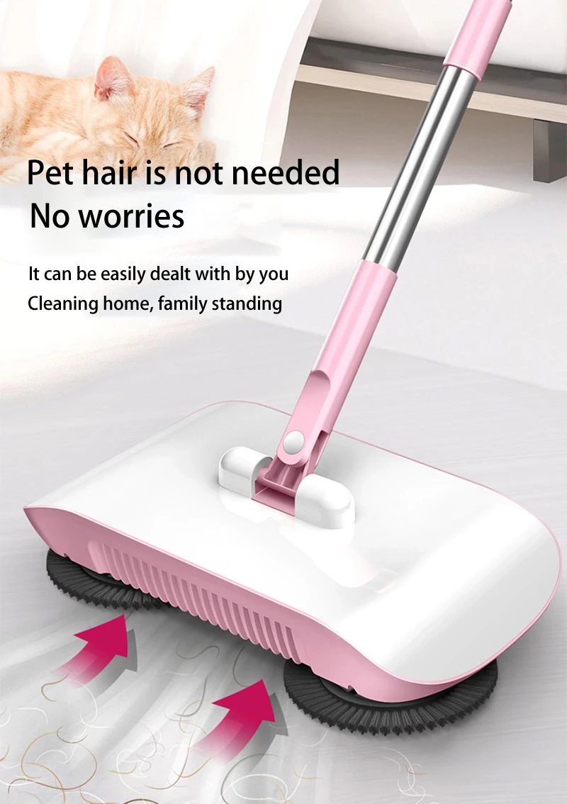 Hand Push Sweeper Magic Broom Dustpan Set Housework Cleaning Mopping All-in-one Sweeping Machine Wet and Dry Mopping Tool