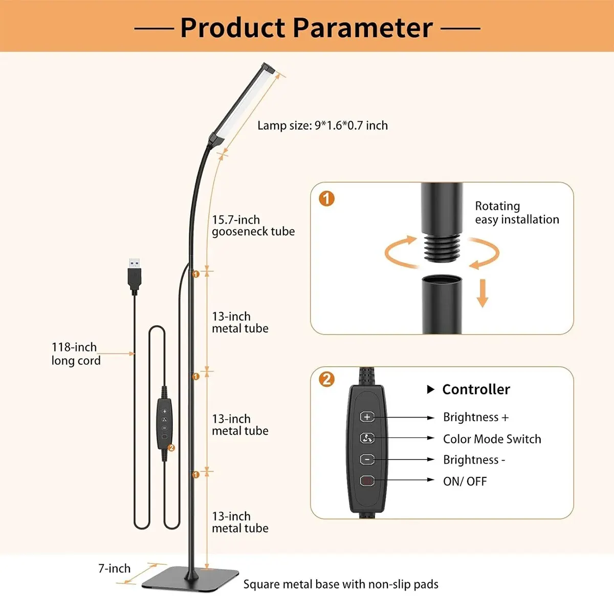 120LED Floor Lamp Reading Lamps with 3 Color Mode 10 Brightness Dimmable Desk Light with Flexible Gooseneck for Living Room Bedr images - 6