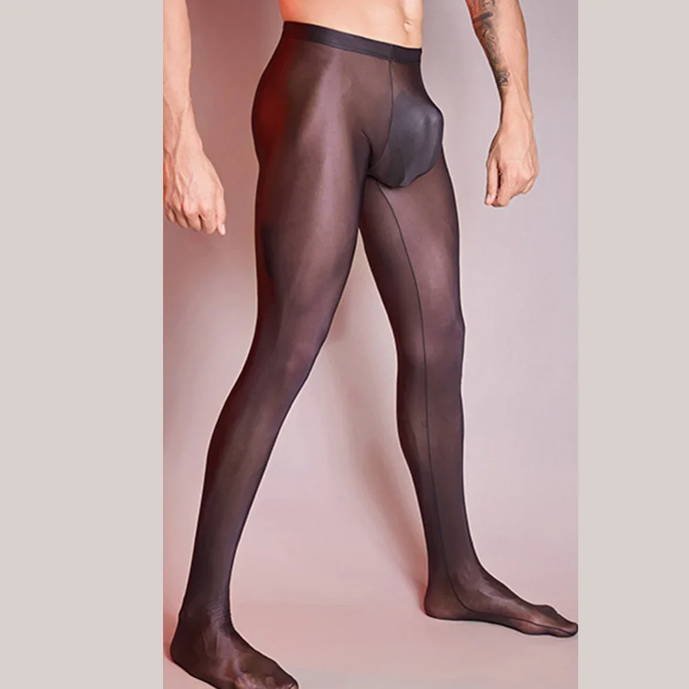 Sexy Men's Ultra Thin Oil Shiny Leggings See Through Underwear Long Pant Skinny Trousers Male Exotic Pants