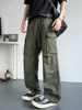Men's Straight Cargo Pants Spring Summer Safari Style 5 Pockets Baggy Fit Casual Pants Washable Cotton Wide Leg Trousers 4