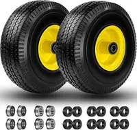 4.10/3.50-4" Flat Free Tire and Wheel, 10" Solid Tire with 5/8" Axle Bore Hole with 3/4" & 1/2" Extra Bearings, 2.2" Offset Hub 1