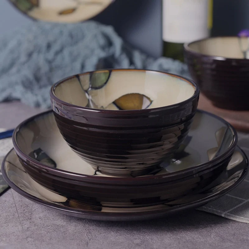 Japanese Ceramic Dinner Plates Chinese Retro Rice Bowl Soup Bowl Noodle Tableware