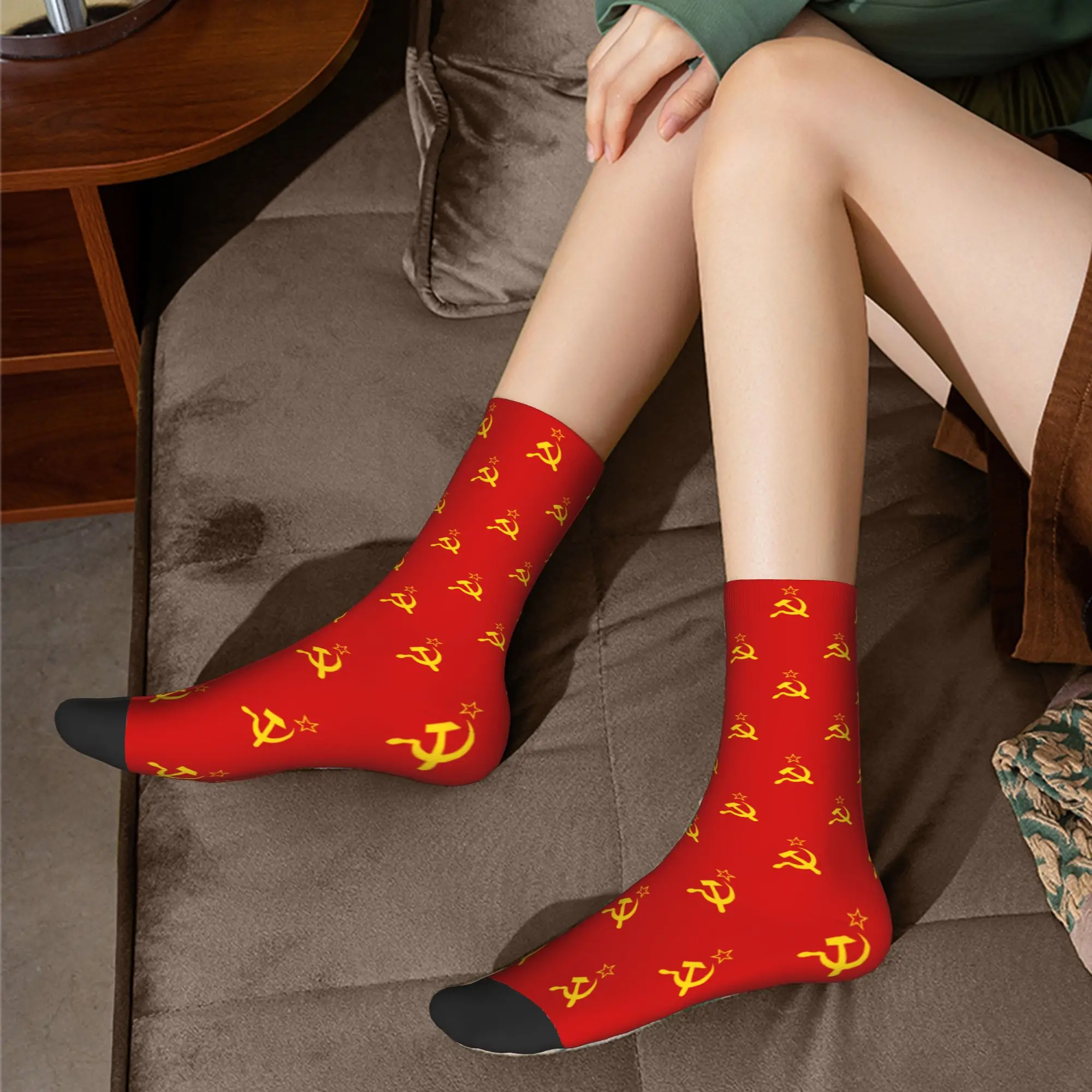 Retro Soviet Flag Crew Socks - Warm Fashionable Hammer and Sickle Design