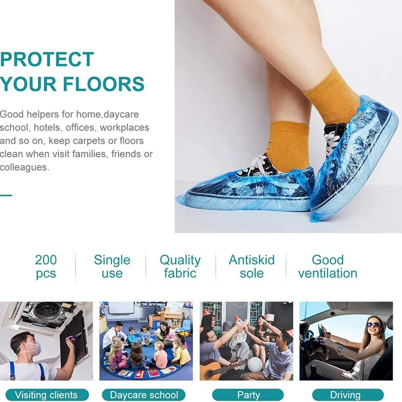 200PCS Disposable T-Buckle Overshoes Waterproof PE Dispensers Dustproof Boot Covers For Automatic Shoe Cover