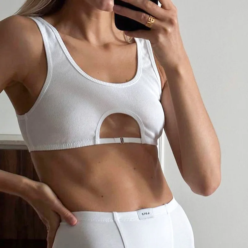 Summer New U-neck Pit Stripe Hollow Short Vest for Sports Yoga, with A Cross Shaped Vest Inside 214