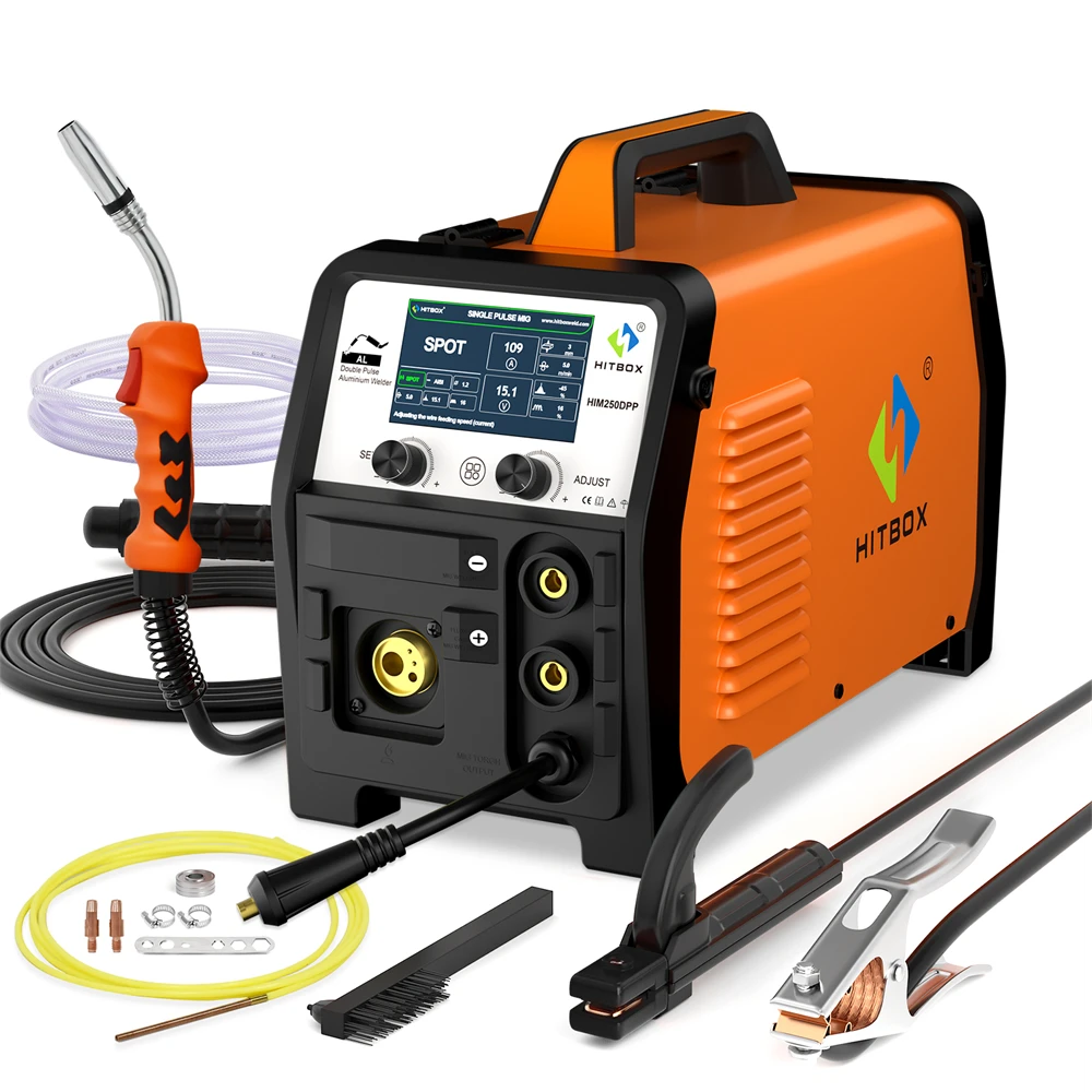 HITBOX Double Pulse Aluminum Welder MIG Welding Machine HIM250 DPP 180A MIG Gas/Gasless /MMA/Lift TIG IGBT Inverter Welders 4