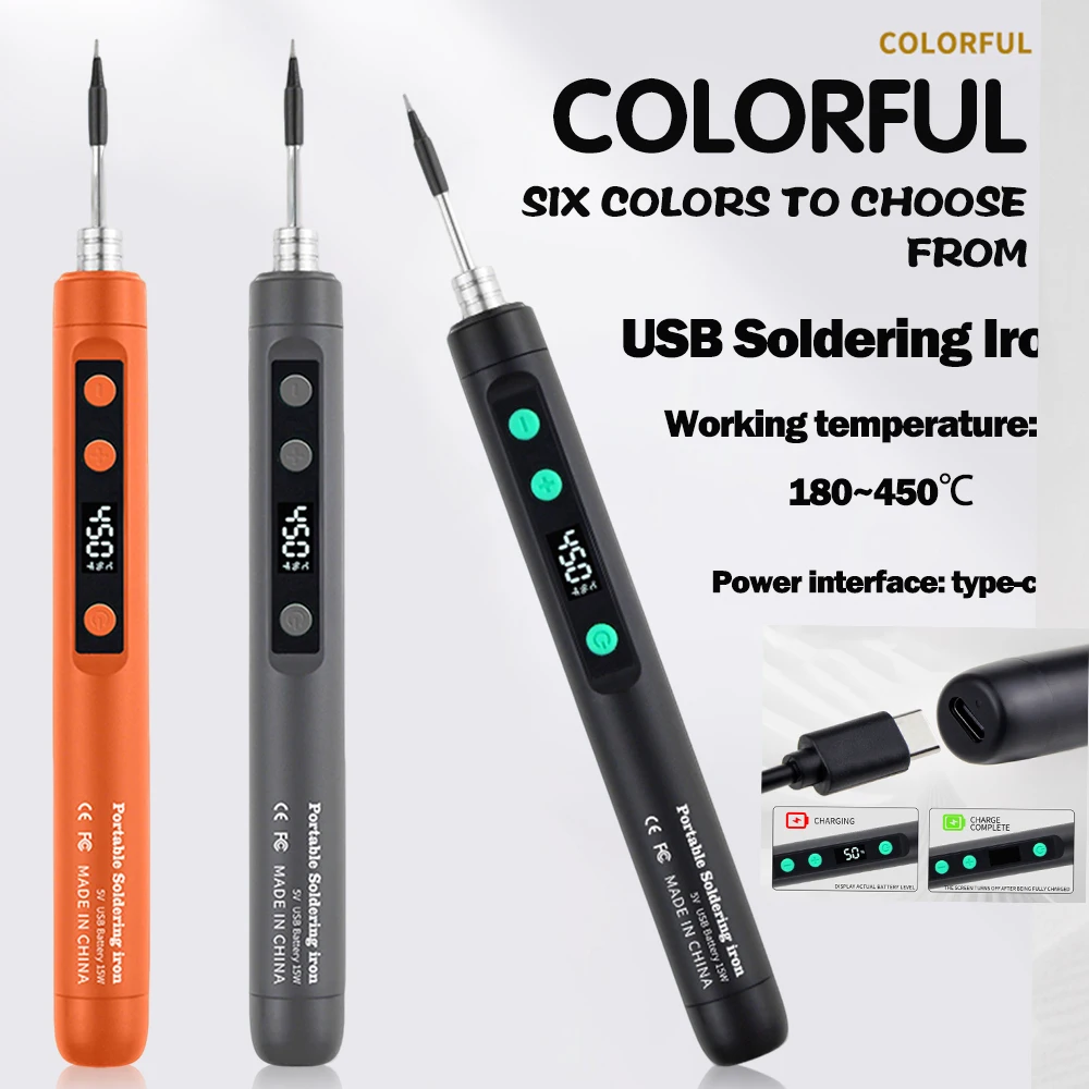 Kit de fer à souder électrique numérique sans fil USB, température réglable sans fil 180-450 ℃   Outil de soudure de soudage intelligent